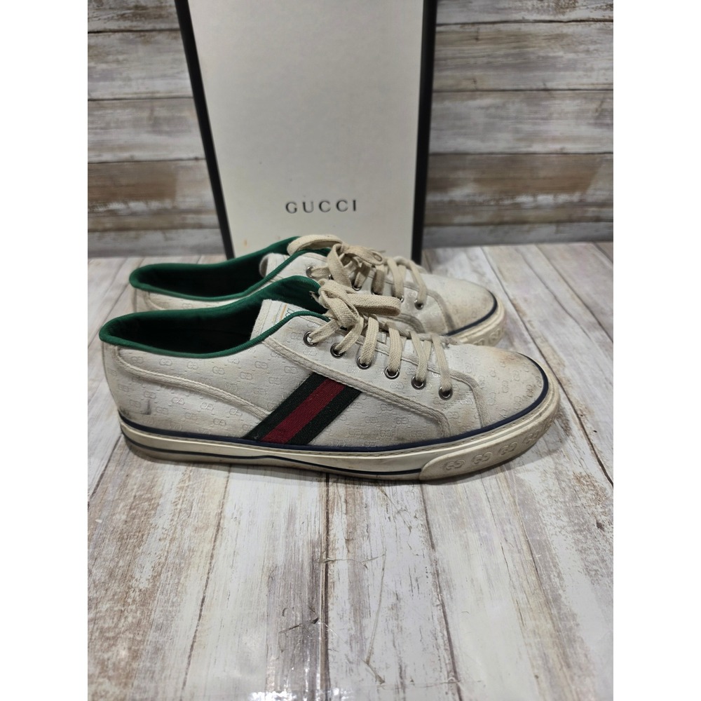 Gucci Tennis 1977 Low Top Sneakers Off White GG Mignon Canvas Web Stripe 11 READ - Picture 6 of 16